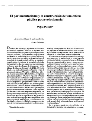 El parlamentarismo y la construcción de una esfera pública posrevolucionaria 