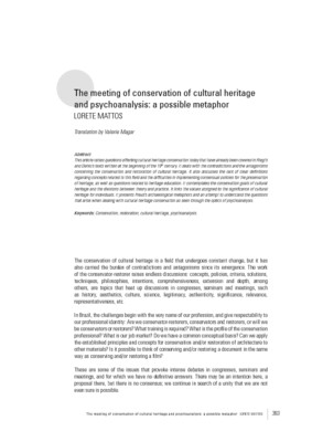 The meeting of conservation of cultural heritage and psychoanalysis: a possible metaphor
