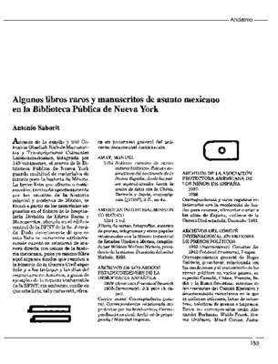 Algunos libros raros y manuscritos de asunto mexicano en la Biblioteca Pública de Nueva York