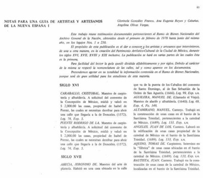Notas para una guía de artistas y artesanos de la Nueva España I