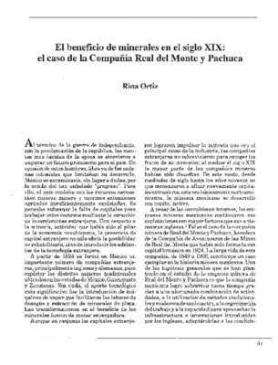 El beneficio de minerales en el siglo XIX: el caso de la Compañía Real del Monte y Pachuca