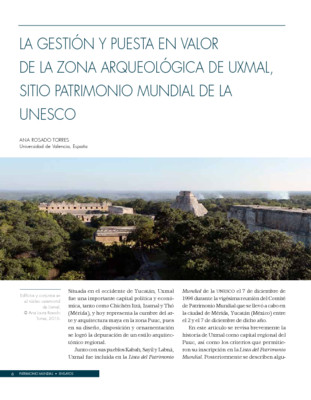 La gestión y puesta en valor de la zona arqueológica de Uxmal, sitio patrimonio mundial de la UNESCO
