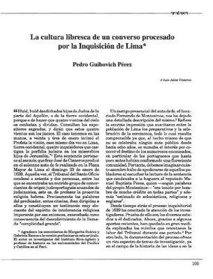 La cultura libresca de un converso procesado por la Inquisición de Lima