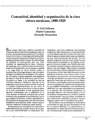 Comunidad, identidad y organización de la clase obrera mexicana, 1880-1920