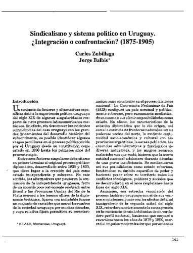 Sindicalismo y sistema político en Uruguay. ¿Integración o confrontación? (1875-1905)