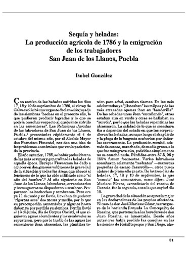 Sequía y heladas: La producción agrícola de 1786 y la migración de los trabajadores: San Juan de los Llanos, Puebla