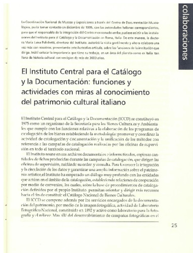 El Instituto Central para el Catálogo y la Documentación. funciones y actividades con miras al conocimiento del patrimonio 