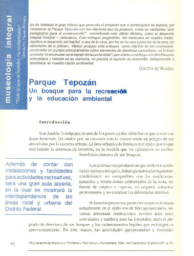 Parque Tepozán. Un bosque para la recreación y la educación ambiental