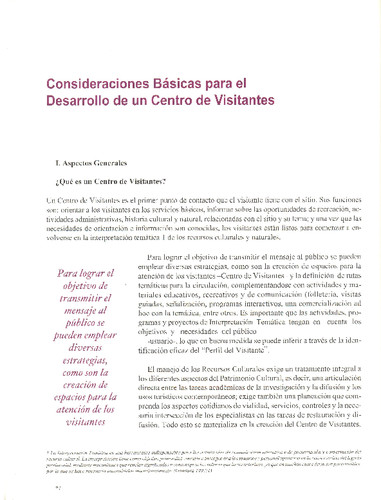Consideraciones Básicas para el Desarrollo de un Centro de Visitantes