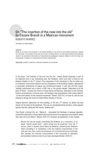 On “The insertion of the new into the old” by Cesare Brandi in a Mexican monument