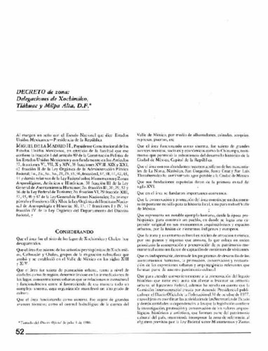 Decreto de zona: Delegaciones de Xochimilco, Tláhuac y Milpa Alta, D.F.