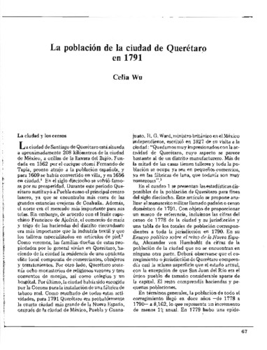 La población de la ciudad de Querétaro en 1791