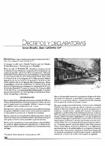 Decretos y declaratorias. Santa Rosalía, Baja California Sur