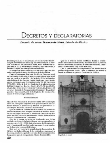 Decretos y declaratorias. Decreto de zona: Texcoco de Mora, Estado de México