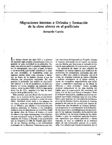 Migraciones internas a Orizaba y formación de la clase obrera en el porfiriato