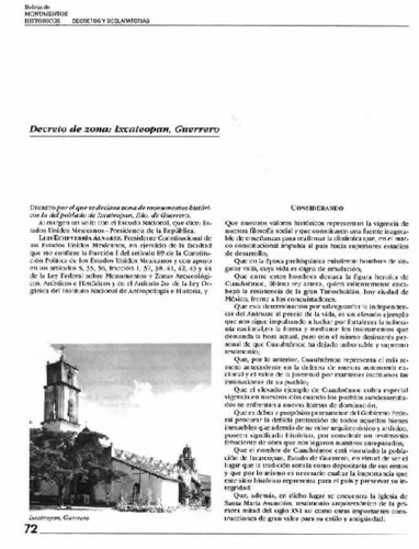 Decreto de zona: Ixcateopan, Guerrero