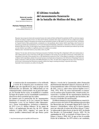 El Último Traslado del monumento funerario de la batalla de Molino del Rey, 1847