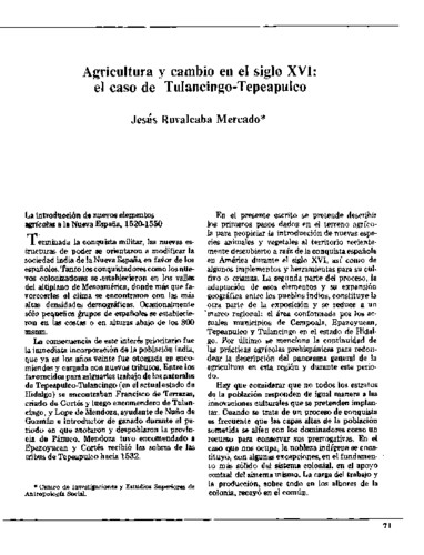 Agricultura y cambio en el siglo XVI: el caso de Tulancingo-Tepeapulco