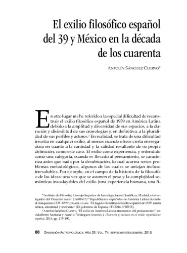 El exilio filosófico español del 39 y México en la década de los cuarenta