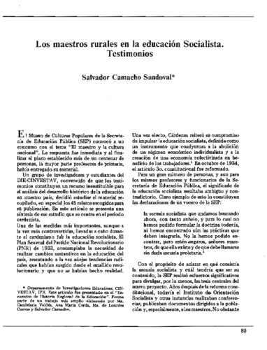 Los maestros rurales en la educación Socialista. Testimonios
