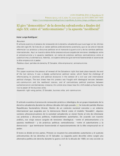 El giro “democrático” de la derecha salvadoreña a finales del siglo XX: entre el “anticomunismo” y la apuesta “neoliberal”