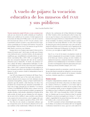 A vuelo de pájaro: la vocación educativa de los museos del INAH y sus públicos