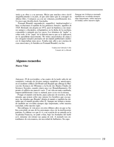 Algunos recuerdos. (El Mediterráneo en los Tiempos de Braudel)