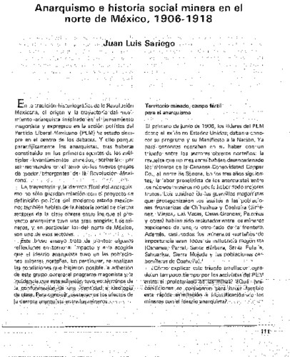 Anarquismo e historia social minera en el norte de México, 1906-1918