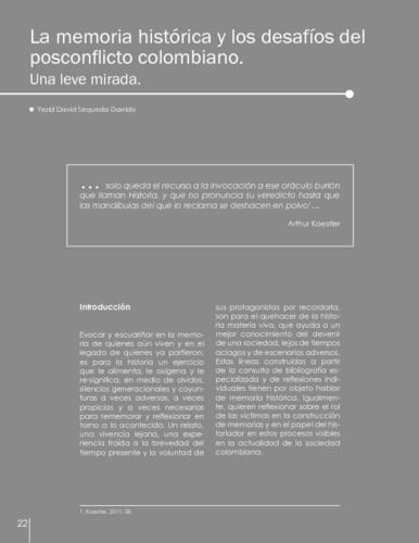 La memoria histórica y los desafíos del posconflicto colombiano 