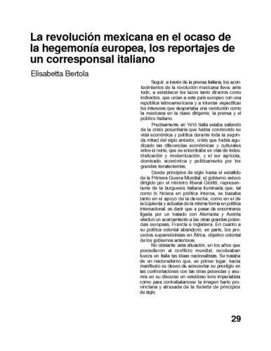 La revolución mexicana en el ocaso de la hegemonía europea, los reportajes de un corresponsal italiano
