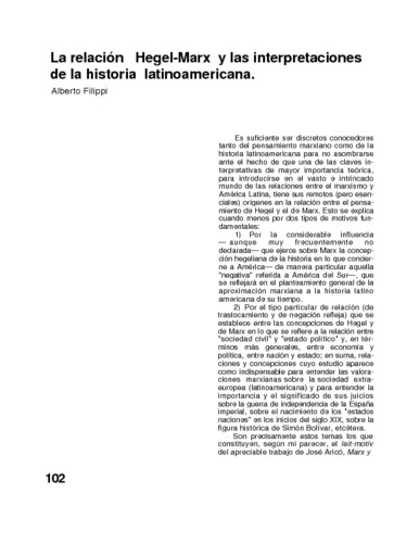 La relación Hegel-Marx y las interpretaciones de la historia latinoamericana