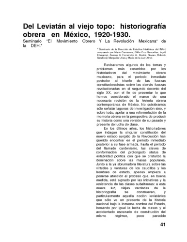 Del Leviatán al viejo topo: historiografía obrera en México, 1920-1930