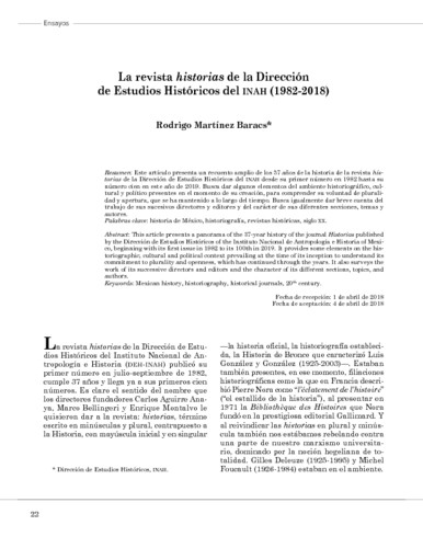 La revista historias de la Dirección de Estudios Históricos del INAH (1982-2018)