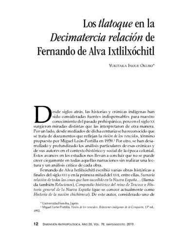 Los tlatoque en la Decimatercia relación de Fernando de Alva Ixtlilxóchitl 