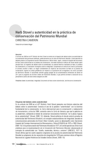 Herb Stovel y autenticidad en la práctica de conservación del Patrimonio Mundial
