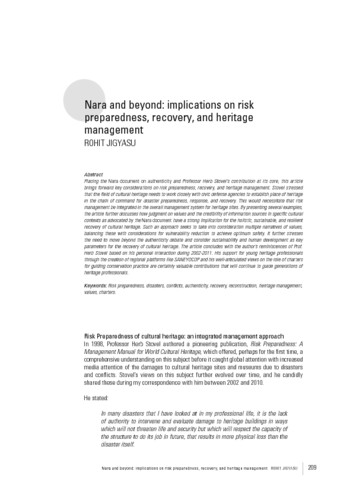 Nara and beyond: implications on risk preparedness, recovery, and heritage management