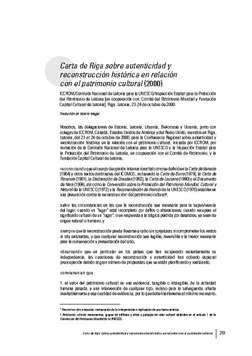 Carta de Riga sobre autenticidad y reconstrucción histórica en relación con el patrimonio cultural (2000)