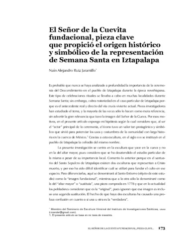 El Señor de la Cuevita fundacional, pieza clave que propició el origen histórico y simbólico de la representación de Semana Santa en Iztapalapa