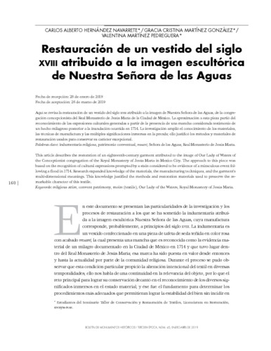 Restauración de un vestido del siglo XVIII atribuido a la imagen escultórica de Nuestra Señora de las Aguas
