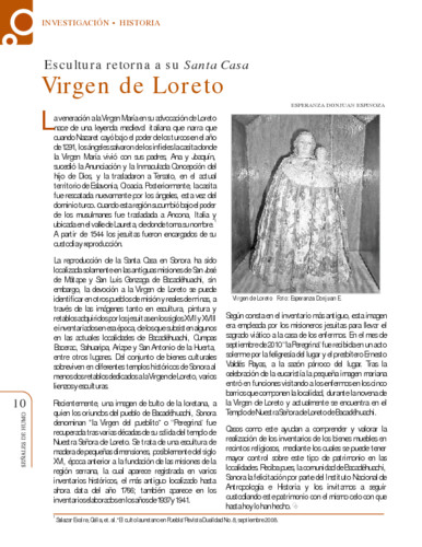 Escultura retorna a su Santa Casa Virgen de Loreto