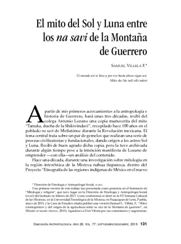 El mito del Sol y Luna entre los na savi de la Montaña de Guerrero
