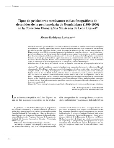 Tipos de prisioneros mexicanos: tablas fotográficas de detenidos de la penitenciaría de Guadalajara (1899-1900) en la Colección Etnográfica Mexicana de Léon Diguet