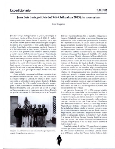 Juan Luis Sariego (Oviedo1949-Chihuahua 2015): in memoriam