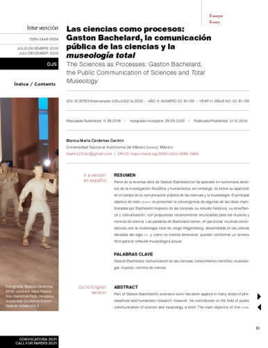 Las ciencias como procesos: Gaston Bachelard, la comunicación pública de las ciencias y la museología total