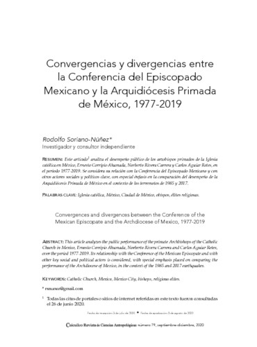 Convergencias y divergencias entre la Conferencia del Episcopado Mexicano y la Arquidiócesis Primada de México, 1977-2019