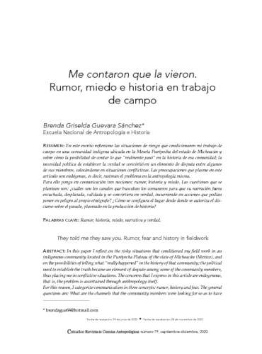 Me contaron que la vieron. Rumor, miedo e historia en trabajo de campo
