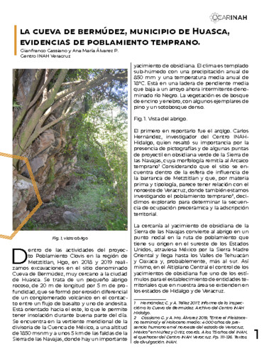 La cueva de bermúdez, municipio de Huasca, evidencias de poblamiento temprano