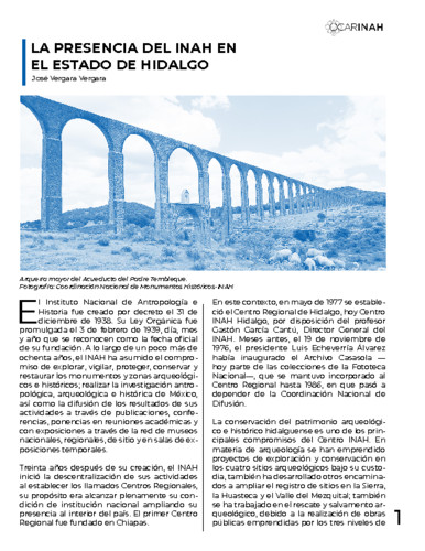 La presencia del INAH en el Estado de Hidalgo