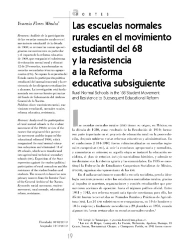Las escuelas normales rurales en el movimiento estudiantil del 68 y la resistencia a la Reforma educativa subsiguiente