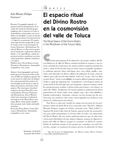 El espacio ritual del Divino Rostro en la cosmovisión del valle de Toluca
